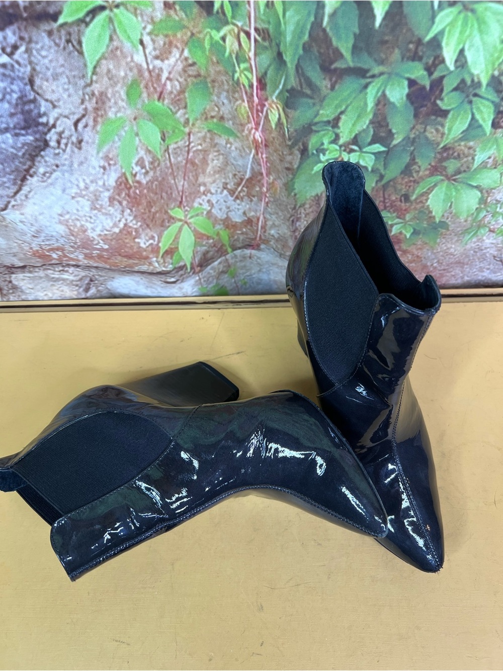 POUR LA VICTOIRE Charcoal Patent Leather Minimalist Luxury Ankle Boots, 7.5 - Picture 15 of 15